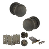 Quality image of Old English Harrogate Door Knob Pack (Lock Set - Horizontal Bathlock, 4" Fire Rated Hinges x3) - Urban Bronze | Sku. adpoe58mmkub72 | available from Trade Door Handles.