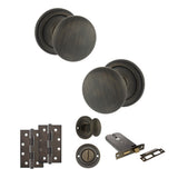 Quality image of Old English Harrogate Door Knob Pack (Lock Set - Horizontal Bathlock, 4" Slim Knuckle Hinges x2) - Urban Bronze | Sku. adpoe58mmkub74 | available from Trade Door Handles.