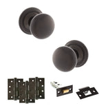 Quality image of Old English Harrogate Door Knob Pack (Latch Set - 3" HD Latch, 4" Fire Rated Hinges x3) - Urban Dark Bronze | Sku. adpoe58mmkudb56 | available from Trade Door Handles.