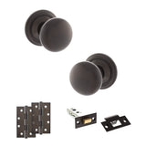 Quality image of Old English Harrogate Door Knob Pack (Latch Set - 4" HD Latch, 4" Slim Knuckle Hinges x2) - Urban Dark Bronze | Sku. adpoe58mmkudb59 | available from Trade Door Handles.