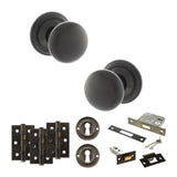 Quality image of Old English Harrogate Door Knob Pack (Lock Set - 3" Latch & Deadlock, 3" Fire Rated Hinges x3) - Urban Dark Bronze | Sku. adpoe58mmkudb66 | available from Trade Door Handles.
