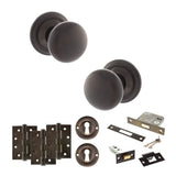 Quality image of Old English Harrogate Door Knob Pack (Lock Set - 3" Latch & Deadlock, 4" Fire Rated Hinges x3) - Urban Dark Bronze | Sku. adpoe58mmkudb67 | available from Trade Door Handles.