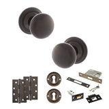 Quality image of Old English Harrogate Door Knob Pack (Lock Set - 3" Latch & Deadlock, 4" Slim Knuckle Hinges x2) - Urban Dark Bronze | Sku. adpoe58mmkudb68 | available from Trade Door Handles.