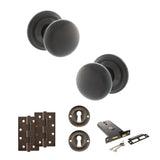 Quality image of Old English Harrogate Door Knob Pack (Lock Set - Horizontal Sashlock, 4" Slim Knuckle Hinges x2) - Urban Dark Bronze | Sku. adpoe58mmkudb73 | available from Trade Door Handles.