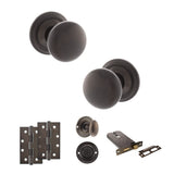 Quality image of Old English Harrogate Door Knob Pack (Lock Set - Horizontal Bathlock, 4" Slim Knuckle Hinges x2) - Urban Dark Bronze | Sku. adpoe58mmkudb74 | available from Trade Door Handles.