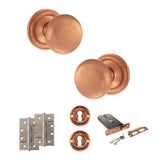 Quality image of Old English Harrogate Door Knob Pack (Lock Set - Horizontal Sashlock, 4" Slim Knuckle Hinges x2) - Urban Satin Copper | Sku. adpoe58mmkusc73 | available from Trade Door Handles.
