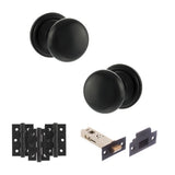 Quality image of Old English Harrogate Door Knob Pack (Latch Set - 3" HD Latch, 3" Fire Rated Hinges x3) - Matt Black | Sku. adpoe58mmkmb54 | available from Trade Door Handles.