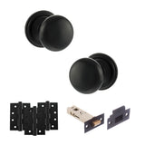 Quality image of Old English Harrogate Door Knob Pack (Latch Set - 3" HD Latch, 4" Fire Rated Hinges x3) - Matt Black | Sku. adpoe58mmkmb56 | available from Trade Door Handles.