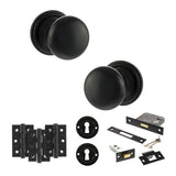 Quality image of Old English Harrogate Door Knob Pack (Lock Set - 3" Latch & Deadlock, 3" Fire Rated Hinges x3) - Matt Black | Sku. adpoe58mmkmb66 | available from Trade Door Handles.