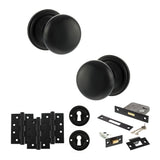 Quality image of Old English Harrogate Door Knob Pack (Lock Set - 3" Latch & Deadlock, 4" Fire Rated Hinges x3) - Matt Black | Sku. adpoe58mmkmb67 | available from Trade Door Handles.