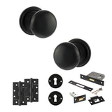 Quality image of Old English Harrogate Door Knob Pack (Lock Set - 3" Latch & Deadlock, 4" Slim Knuckle Hinges x2) - Matt Black | Sku. adpoe58mmkmb68 | available from Trade Door Handles.