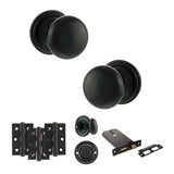 Quality image of Old English Harrogate Door Knob Pack (Lock Set - Horizontal Bathlock, 3" Fire Rated Hinges x3) - Matt Black | Sku. adpoe58mmkmb70 | available from Trade Door Handles.