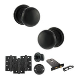 Quality image of Old English Harrogate Door Knob Pack (Lock Set - Horizontal Bathlock, 4" Fire Rated Hinges x3) - Matt Black | Sku. adpoe58mmkmb72 | available from Trade Door Handles.