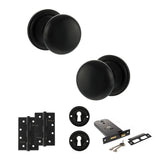 Quality image of Old English Harrogate Door Knob Pack (Lock Set - Horizontal Sashlock, 4" Slim Knuckle Hinges x2) - Matt Black | Sku. adpoe58mmkmb73 | available from Trade Door Handles.