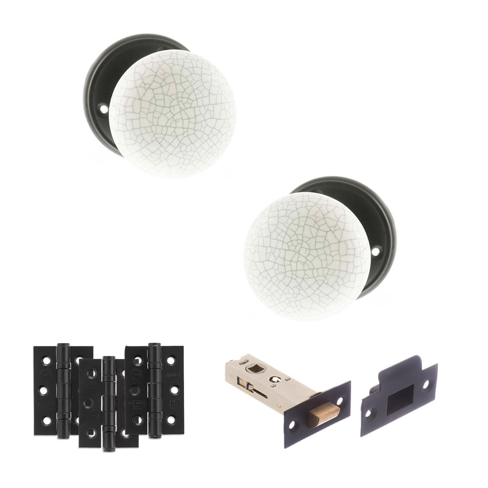 Quality image of Old English Skipton Door Knob Pack (Latch Set - 3" HD Latch, 3" Fire Rated Hinges x3) - Matt Black | Sku. adpoe59cmkwhmb54 | available from Trade Door Handles.