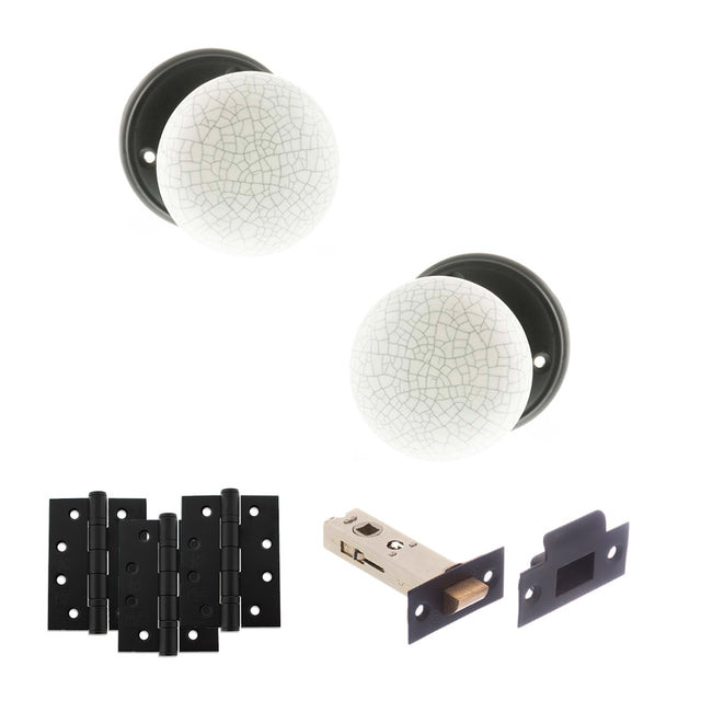 Quality image of Old English Skipton Door Knob Pack (Latch Set - 3" HD Latch, 4" Fire Rated Hinges x3) - Matt Black | Sku. adpoe59cmkwhmb56 | available from Trade Door Handles.