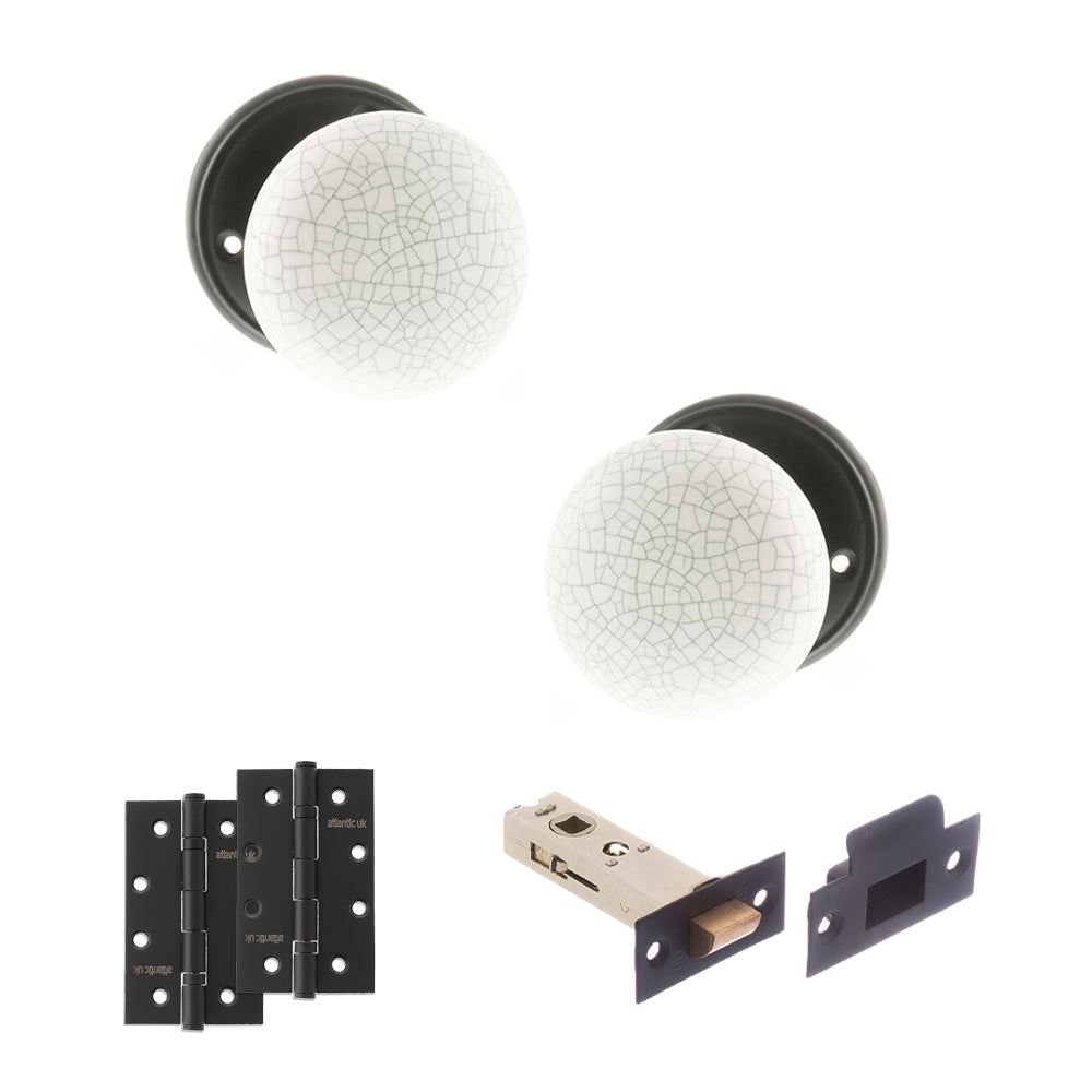 Quality image of Old English Skipton Door Knob Pack (Latch Set - 3" HD Latch, 4" Slim Knuckle Hinges x2) - Matt Black | Sku. adpoe59cmkwhmb58 | available from Trade Door Handles.
