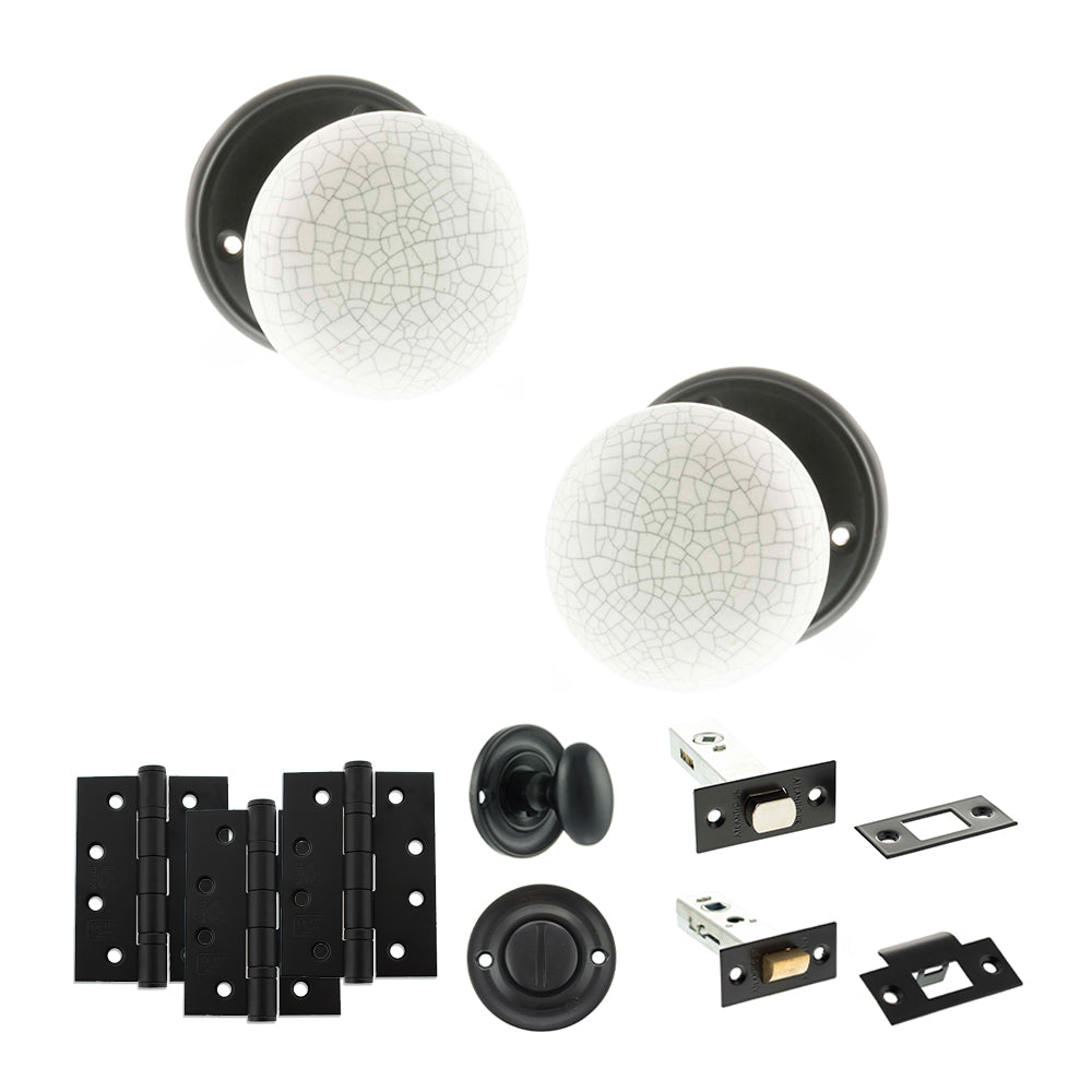 Quality image of Old English Skipton Door Knob Pack (Bathroom Set - 3" Deadbolt, 4" Fire Rated Hinges x3) - Matt Black | Sku. adpoe59cmkwhmb62 | available from Trade Door Handles.