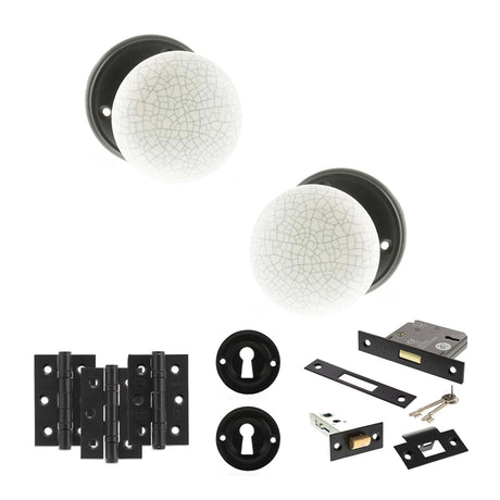 Quality image of Old English Skipton Door Knob Pack (Lock Set - 3" Latch & Deadlock, 3" Fire Rated Hinges x3) - Matt Black | Sku. adpoe59cmkwhmb66 | available from Trade Door Handles.