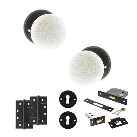 Quality image of Old English Skipton Door Knob Pack (Lock Set - 3" Latch & Deadlock, 4" Slim Knuckle Hinges x2) - Matt Black | Sku. adpoe59cmkwhmb68 | available from Trade Door Handles.