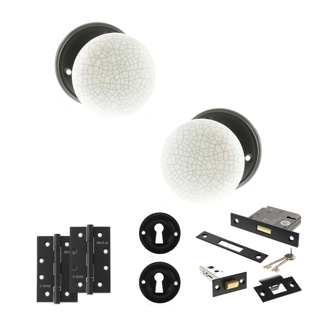 Quality image of Old English Skipton Door Knob Pack (Lock Set - 3" Latch & Deadlock, 4" Slim Knuckle Hinges x2) - Matt Black | Sku. adpoe59cmkwhmb68 | available from Trade Door Handles.