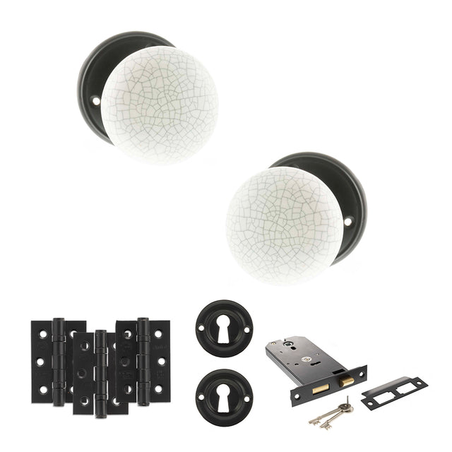 Quality image of Old English Skipton Door Knob Pack (Lock Set - Horizontal Sashlock, 3" Fire Rated Hinges x3) - Matt Black | Sku. adpoe59cmkwhmb69 | available from Trade Door Handles.