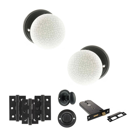 Quality image of Old English Skipton Door Knob Pack (Lock Set - Horizontal Bathlock, 3" Fire Rated Hinges x3) - Matt Black | Sku. adpoe59cmkwhmb70 | available from Trade Door Handles.