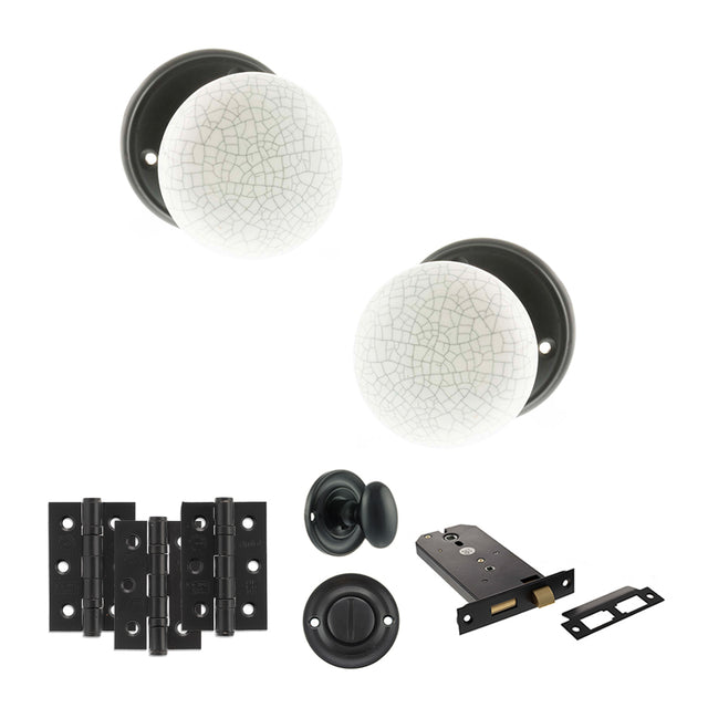 Quality image of Old English Skipton Door Knob Pack (Lock Set - Horizontal Bathlock, 3" Fire Rated Hinges x3) - Matt Black | Sku. adpoe59cmkwhmb70 | available from Trade Door Handles.