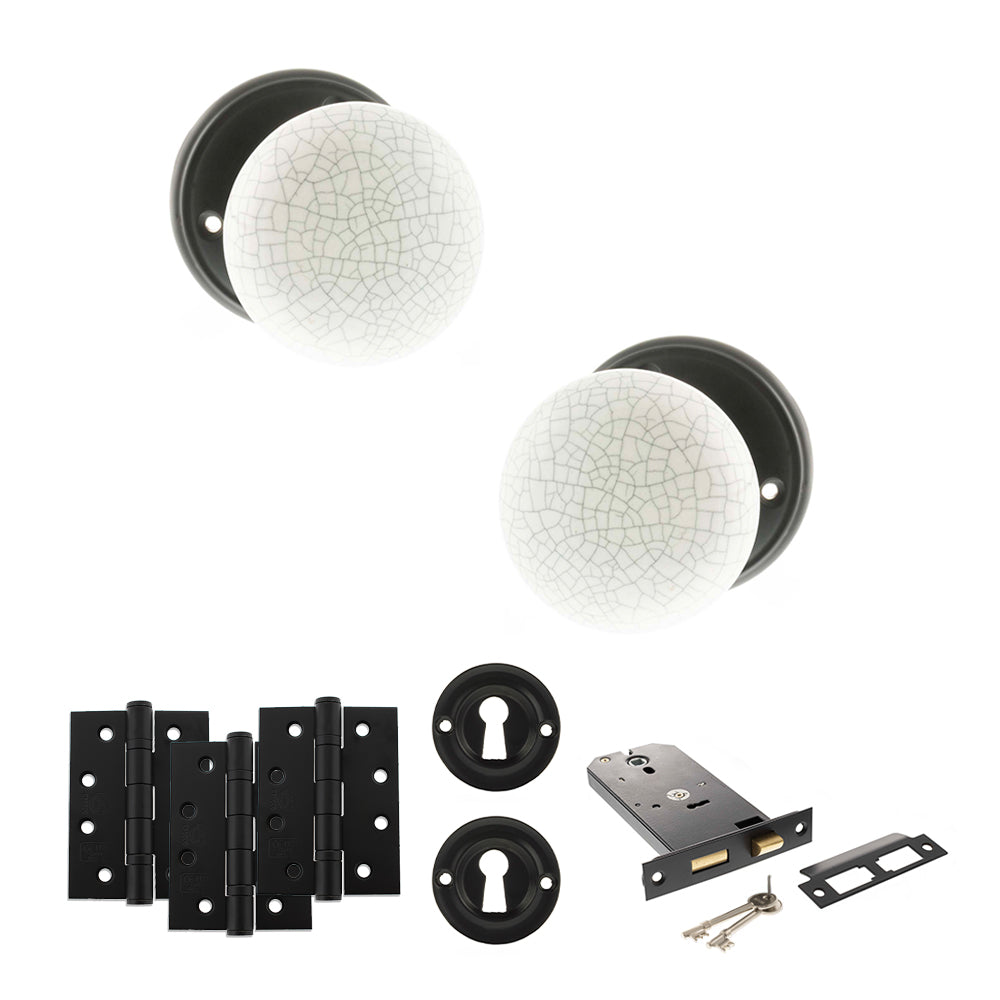 Quality image of Old English Skipton Door Knob Pack (Lock Set - Horizontal Sashlock, 4" Fire Rated Hinges x3) - Matt Black | Sku. adpoe59cmkwhmb71 | available from Trade Door Handles.