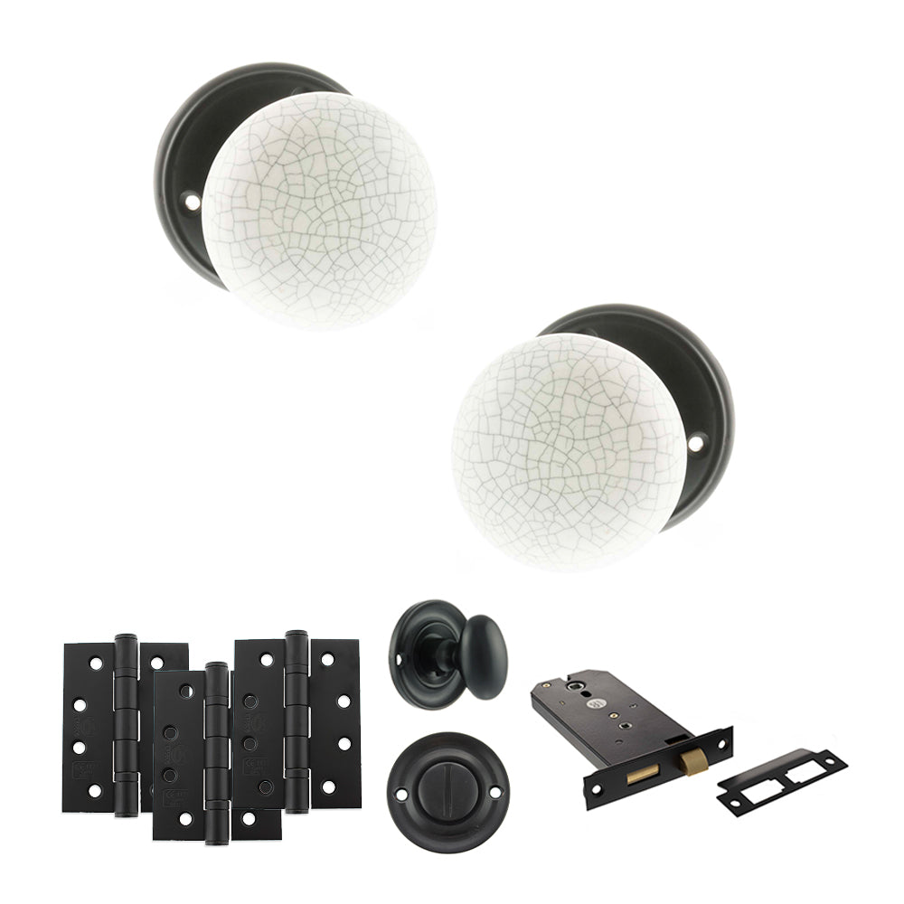 Quality image of Old English Skipton Door Knob Pack (Lock Set - Horizontal Bathlock, 4" Fire Rated Hinges x3) - Matt Black | Sku. adpoe59cmkwhmb72 | available from Trade Door Handles.