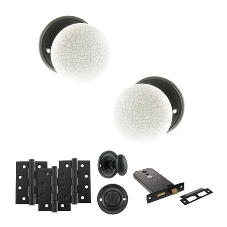 Quality image of Old English Skipton Door Knob Pack (Lock Set - Horizontal Bathlock, 4" Fire Rated Hinges x3) - Matt Black | Sku. adpoe59cmkwhmb72 | available from Trade Door Handles.