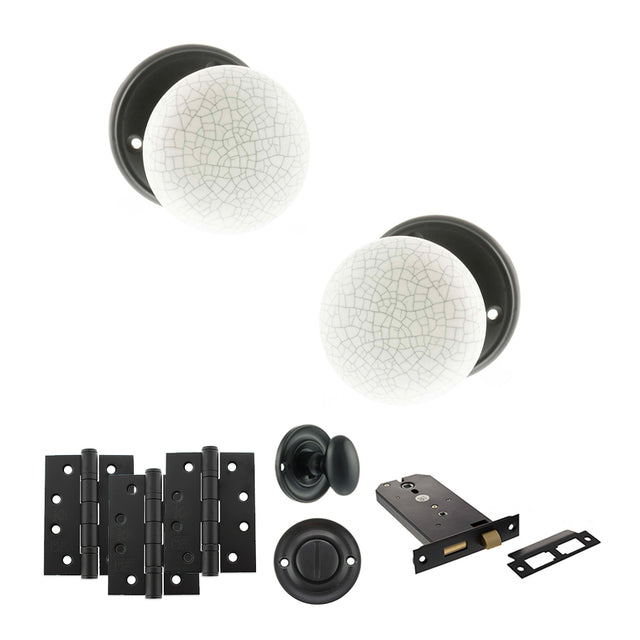 Quality image of Old English Skipton Door Knob Pack (Lock Set - Horizontal Bathlock, 4" Fire Rated Hinges x3) - Matt Black | Sku. adpoe59cmkwhmb72 | available from Trade Door Handles.