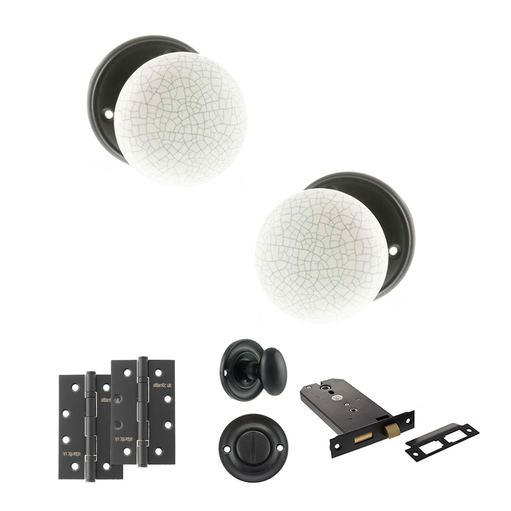 Quality image of Old English Skipton Door Knob Pack (Lock Set - Horizontal Bathlock, 4" Slim Knuckle Hinges x2) - Matt Black | Sku. adpoe59cmkwhmb74 | available from Trade Door Handles.