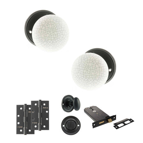 Quality image of Old English Skipton Door Knob Pack (Lock Set - Horizontal Bathlock, 4" Slim Knuckle Hinges x2) - Matt Black | Sku. adpoe59cmkwhmb74 | available from Trade Door Handles.
