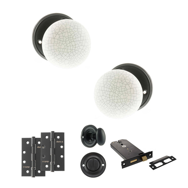 Quality image of Old English Skipton Door Knob Pack (Lock Set - Horizontal Bathlock, 4" Slim Knuckle Hinges x2) - Matt Black | Sku. adpoe59cmkwhmb74 | available from Trade Door Handles.