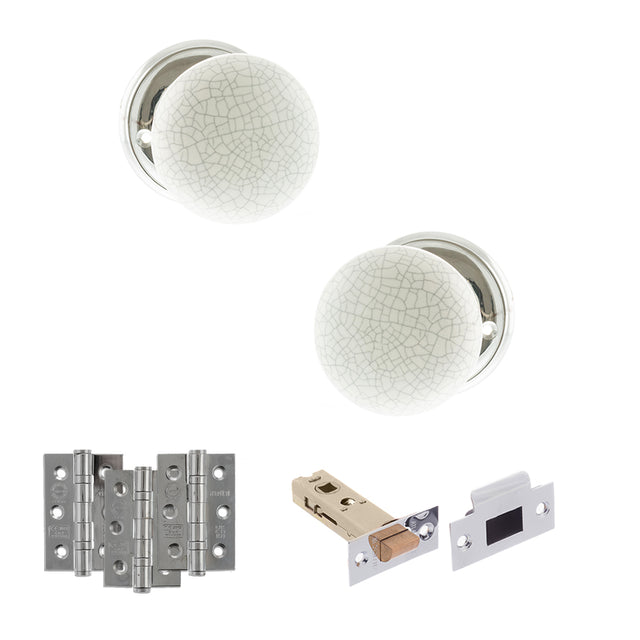 Quality image of Old English Skipton Door Knob Pack (Latch Set - 4" HD Latch, 3" Fire Rated Hinges x3) - Polished Chrome | Sku. adpoe59cmkwhpc55 | available from Trade Door Handles.
