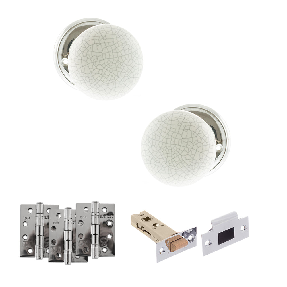 Quality image of Old English Skipton Door Knob Pack (Latch Set - 3" HD Latch, 4" Fire Rated Hinges x3) - Polished Chrome | Sku. adpoe59cmkwhpc56 | available from Trade Door Handles.