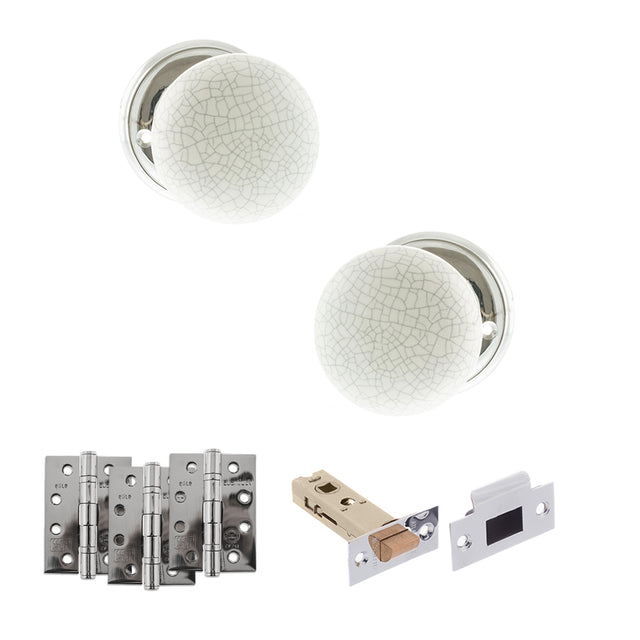 Quality image of Old English Skipton Door Knob Pack (Latch Set - 3" HD Latch, 4" Fire Rated Hinges x3) - Polished Chrome | Sku. adpoe59cmkwhpc56 | available from Trade Door Handles.