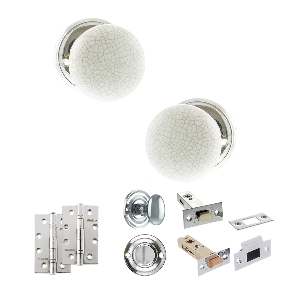Quality image of Old English Skipton Door Knob Pack (Bathroom Set - 3" Deadbolt, 4" Slim Knuckle Hinges x2) - Polished Chrome | Sku. adpoe59cmkwhpc64 | available from Trade Door Handles.