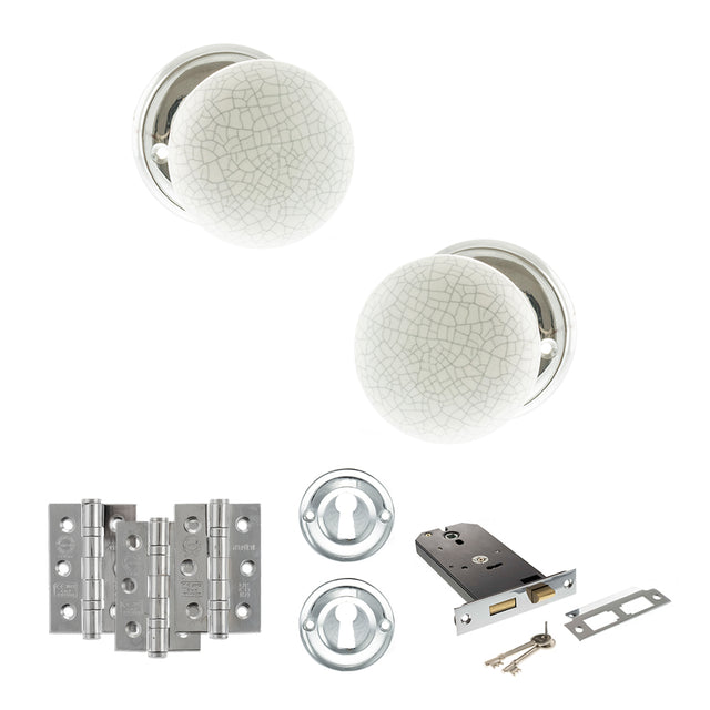Quality image of Old English Skipton Door Knob Pack (Lock Set - Horizontal Sashlock, 3" Fire Rated Hinges x3) - Polished Chrome | Sku. adpoe59cmkwhpc69 | available from Trade Door Handles.