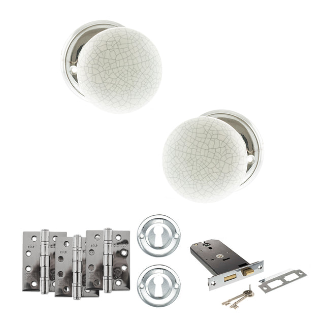 Quality image of Old English Skipton Door Knob Pack (Lock Set - Horizontal Sashlock, 4" Fire Rated Hinges x3) - Polished Chrome | Sku. adpoe59cmkwhpc71 | available from Trade Door Handles.