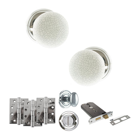 Quality image of Old English Skipton Door Knob Pack (Lock Set - Horizontal Bathlock, 4" Fire Rated Hinges x3) - Polished Chrome | Sku. adpoe59cmkwhpc72 | available from Trade Door Handles.