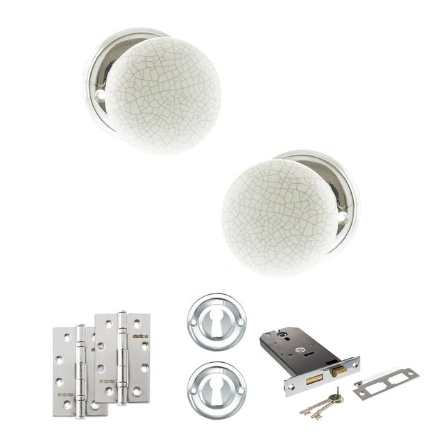 Quality image of Old English Skipton Door Knob Pack (Lock Set - Horizontal Sashlock, 4" Slim Knuckle Hinges x2) - Polished Chrome | Sku. adpoe59cmkwhpc73 | available from Trade Door Handles.