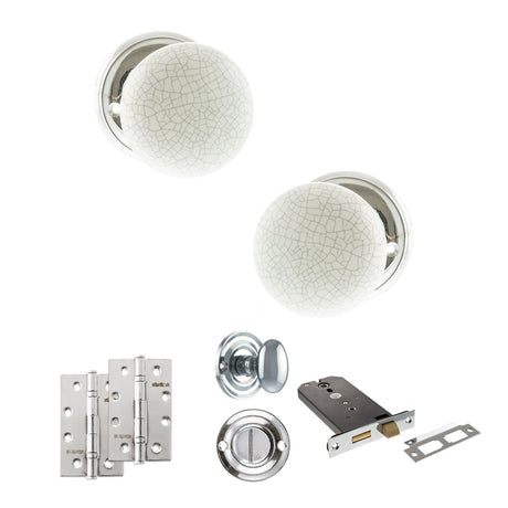 Quality image of Old English Skipton Door Knob Pack (Lock Set - Horizontal Bathlock, 4" Slim Knuckle Hinges x2) - Polished Chrome | Sku. adpoe59cmkwhpc74 | available from Trade Door Handles.