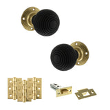 Quality image of Old English Whitby Door Knob Pack (Latch Set - 3" HD Latch, 3" Fire Rated Hinges x3) - Polished Brass | Sku. adpoe60rremkpb54 | available from Trade Door Handles.