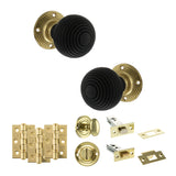 Quality image of Old English Whitby Door Knob Pack (Bathroom Set - 3" Deadbolt, 3" Fire Rated Hinges x3) - Polished Brass | Sku. adpoe60rremkpb60 | available from Trade Door Handles.
