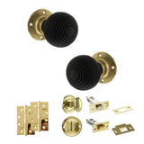 Quality image of Old English Whitby Door Knob Pack (Bathroom Set - 4" Deadbolt, 4" Slim Knuckle Hinges x2) - Polished Brass | Sku. adpoe60rremkpb65 | available from Trade Door Handles.