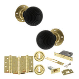 Quality image of Old English Whitby Door Knob Pack (Lock Set - 3" Latch & Deadlock, 4" Fire Rated Hinges x3) - Polished Brass | Sku. adpoe60rremkpb67 | available from Trade Door Handles.