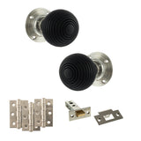 Quality image of Old English Whitby Door Knob Pack (Latch Set - 4" HD Latch, 3" Fire Rated Hinges x3) - Polished Nickel | Sku. adpoe60rremkpn55 | available from Trade Door Handles.