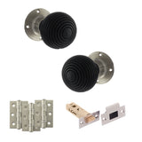 Quality image of Old English Whitby Door Knob Pack (Latch Set - 4" HD Latch, 3" Fire Rated Hinges x3) - Satin Nickel | Sku. adpoe60rremksn55 | available from Trade Door Handles.